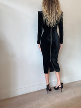 Load image into Gallery viewer, Alex Perry - Velvet High Neck LS Dress w Exposed Zip - Black - 6
