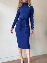 Load image into Gallery viewer, Scanlan Theodore - Stretch Reptile LS Midi Dress w Belt  - Cobalt - 6 - NWT - RRP$800

