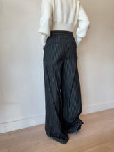 Load image into Gallery viewer, Alex Perry - Pin Stripe Pleat Pants - Black w silver stripe - 10 - bnwt
