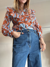 Load image into Gallery viewer, Joanna Ortiz - Ruffle Shirt - Blue/Orange  - 6 US
