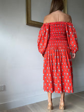 Load image into Gallery viewer, Rhode - Cotton Midi dress - Orange w small white florals  - S - RRP$950
