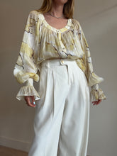 Load image into Gallery viewer, Aje - Silk/Linen Watercolour Print LS Top - Yellow - OS
