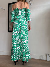 Load image into Gallery viewer, Kitri - Ruched Bust Flutter Slv Maxi Dress - Green - 10
