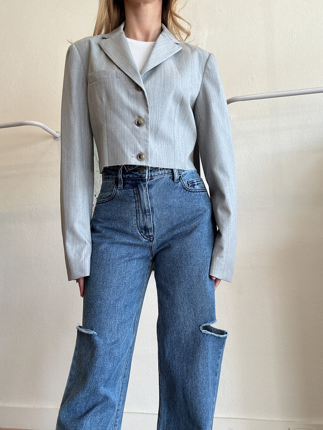 Bassike - Cropped Raw EdgemBlazer - Grey - 2 - RRP$850