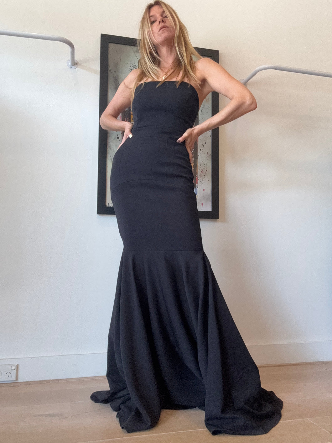 Rebecca Vallance - Strapless Bustier Maxi Gown - Black - 8