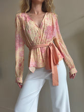 Load image into Gallery viewer, Coco Ribbon - Silk LS Cross Front Top w Belt - Apricot - S
