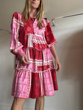 Load image into Gallery viewer, Alessandra -LS Tiered Ruffle Silk Dress - Pink/Red - M

