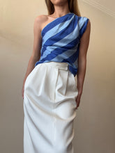 Load image into Gallery viewer, Oroton - Slub Sik Stripe One Shoulder Top - Blue - 6 - RRP$249
