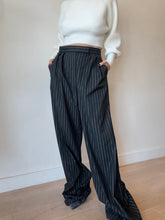 Load image into Gallery viewer, Alex Perry - Pin Stripe Pleat Pants - Black w silver stripe - 10 - bnwt

