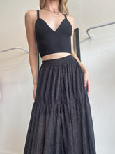 Load image into Gallery viewer, sass &amp; bide - Tiered Metalic Maxi Skirt - Black  metalic - XS
