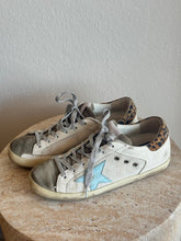Load image into Gallery viewer, Golden Goose - Superstar Canvas Leopard Heel w Blue Star Sneaker - White - 38 - RRP$840
