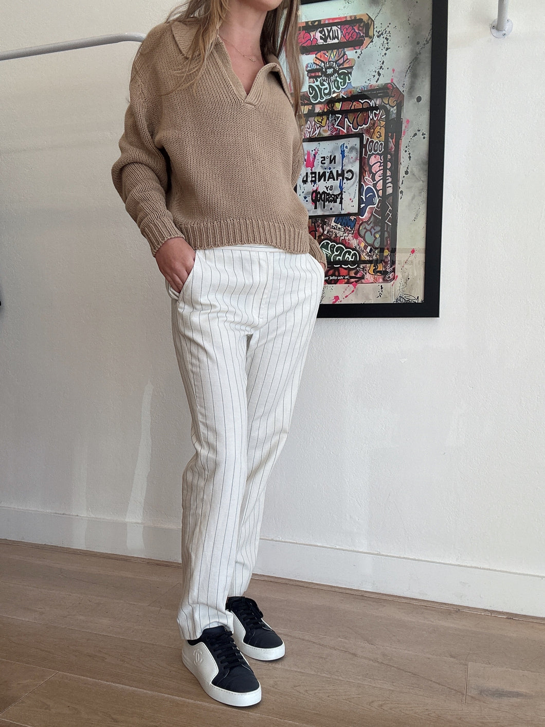 Ralph Lauren - Pants - Ivory w Navy Stripe - 4
