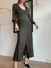 Load image into Gallery viewer, Sandro - LS Pleated Knit Maxi Dress w Buttons - Dark Gold/Black - M
