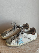 Load image into Gallery viewer, Golden Goose - Superstar Canvas Leopard Heel w Blue Star Sneaker - White - 38 - RRP$840
