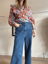 Load image into Gallery viewer, Joanna Ortiz - Ruffle Shirt - Blue/Orange  - 6 US
