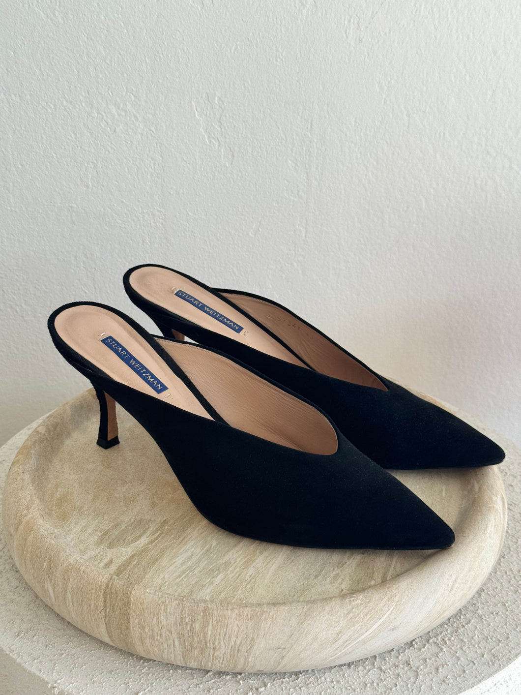 Stuart Weitzman - Lulah Pointed Mules - Black  Suede - 41.5 - w box - RRP$695