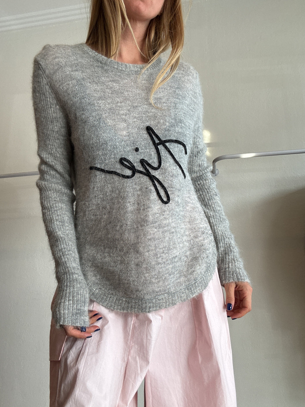 Aje -Grey Knit Sweater/ Black Aje Logo - S