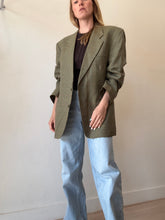 Load image into Gallery viewer, Kurt Geiger - Wool Blazer w Shoulder Pads - Olive Green Check - 14

