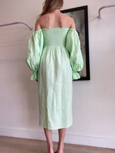 Load image into Gallery viewer, Sleeper - Atlanta Linen Off Shoulder Midi dress - Neon Apple Green - XS - RRP$520
