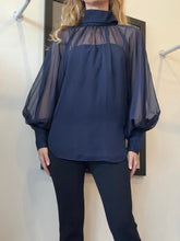 Load image into Gallery viewer, Camilla and Marc - Addison Sheer LS Blouse w Cami - Navy - 6 - NWT - RRP$450
