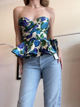 Load image into Gallery viewer, Ronny Kobo - Tara Bustier Top w Peplum  - Floral Green Purple - S
