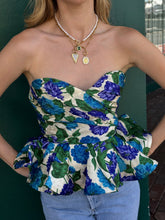 Load image into Gallery viewer, Ronny Kobo - Tara Bustier Top w Peplum  - Floral Green Purple - S
