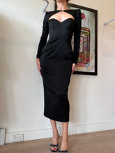 Load image into Gallery viewer, Alex Perry - Satin Crepe Sweetheart Cut Out L/S Dress - Black - 8 - NWT - RRP$2700
