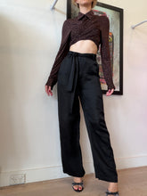 Load image into Gallery viewer, Alex Perry - Rhinestone Cropped Long Slv Top w Tie  - Brown - 10

