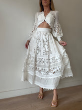 Load image into Gallery viewer, Zimmermann - Corsage Pompom Embellished Bodice  &amp; Midi  Skirt Set - White - 0
