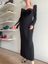 Load image into Gallery viewer, Alex Perry - Lyndon - Stretch Crepe L/S Contrast Sweetheart Maxi Dress w Velvet Bust Detail - Black - 14
