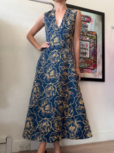 Load image into Gallery viewer, Leo Lin - Nicole V neck Midi Dress - Blue/Gold Floral  - 8
