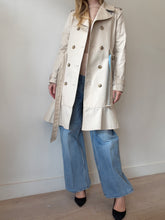 Load image into Gallery viewer, Kate Spade - Trench Coat w ruffle hem - Beige w blue - S
