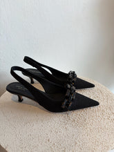 Load image into Gallery viewer, Scanlan Theodore - Fabric Kitten Heel w Resin Chain - Black - 38 - RRP$650

