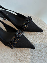 Load image into Gallery viewer, Scanlan Theodore - Fabric Kitten Heel w Resin Chain - Black - 38 - RRP$650

