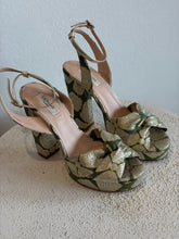 Load image into Gallery viewer, L K Bennett - Annabella High Block Heels - Gold/Green - 37
