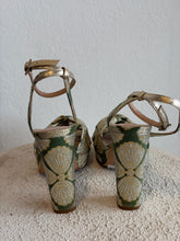 Load image into Gallery viewer, L K Bennett - Annabella High Block Heels - Gold/Green - 37
