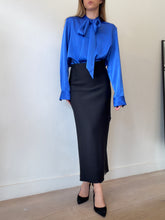 Load image into Gallery viewer, Alex Perry - Fallon Satin Crepe Bow Shirt - Bluebell - 10 - NWT
