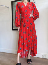 Load image into Gallery viewer, Ganni - Silk Kochhar Floral Wrap Dress - Red - 36 - RRP$675
