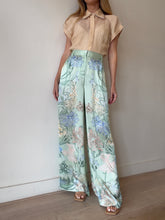Load image into Gallery viewer, Camilla - Dreaming In Dutch Wide Leg Silk Pants - Pale Green - M
