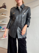 Load image into Gallery viewer, Maje - LS Leather Shirt w Gold Hardware - Black - 2 - RRP $650
