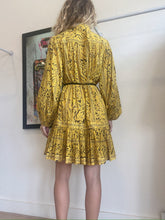 Load image into Gallery viewer, Zimmermann - Lulu Drop Waist w Plaited Leather Belt Dress - Yellow - 3
