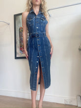 Load image into Gallery viewer, Retrofete - Distress Halter Dress w Belt  - Denim - S
