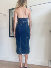 Load image into Gallery viewer, Retrofete - Distress Halter Dress w Belt  - Denim - S
