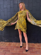 Load image into Gallery viewer, Alex Perry - Silk Animal Print Mini Dress w Draped Sleeves  - Yellow - 10
