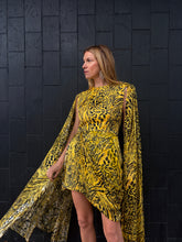 Load image into Gallery viewer, Alex Perry - Silk Animal Print Mini Dress w Draped Sleeves  - Yellow - 10
