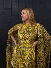 Load image into Gallery viewer, Alex Perry - Silk Animal Print Mini Dress w Draped Sleeves  - Yellow - 10
