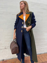 Load image into Gallery viewer, Tory Burch - Colour Block w Gold Hardware Coat - Colour Block Navy/Olive/Mustard - 14 - RRP$998
