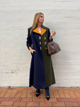 Load image into Gallery viewer, Tory Burch - Colour Block w Gold Hardware Coat - Colour Block Navy/Olive/Mustard - 14 - RRP$998

