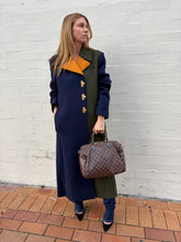 Load image into Gallery viewer, Tory Burch - Colour Block w Gold Hardware Coat - Colour Block Navy/Olive/Mustard - 14 - RRP$998

