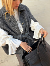 Load image into Gallery viewer, Draper James - Herringbone Collared Cape w belt - Grey - XS/S
